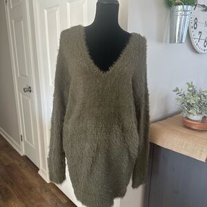 Cozy Olive Green Fuzzy Sweater